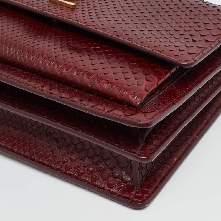 Saint Laurent Sunset Medium Burgundy Python Shoulder Bag