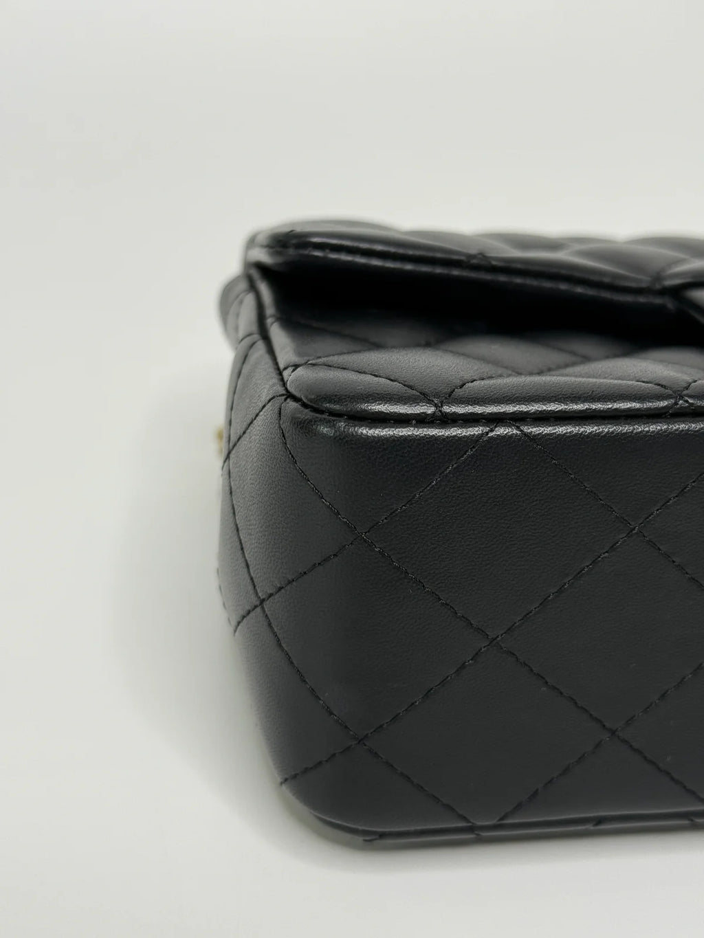 CHANEL MINI RECTANGLE TOP HANDLE FLAP BAG IN BLACK LAMBSKIN WITH PALE GOLD HARDWARE