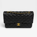 CHANEL MEDIUM CLASSIC DOUBLE FLAP BLACK CAVIAR LEATHER WITH GOLD HARDWARE