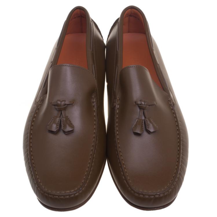 Hermes Brown Leather Leonard Tassel Moccasins Size 44