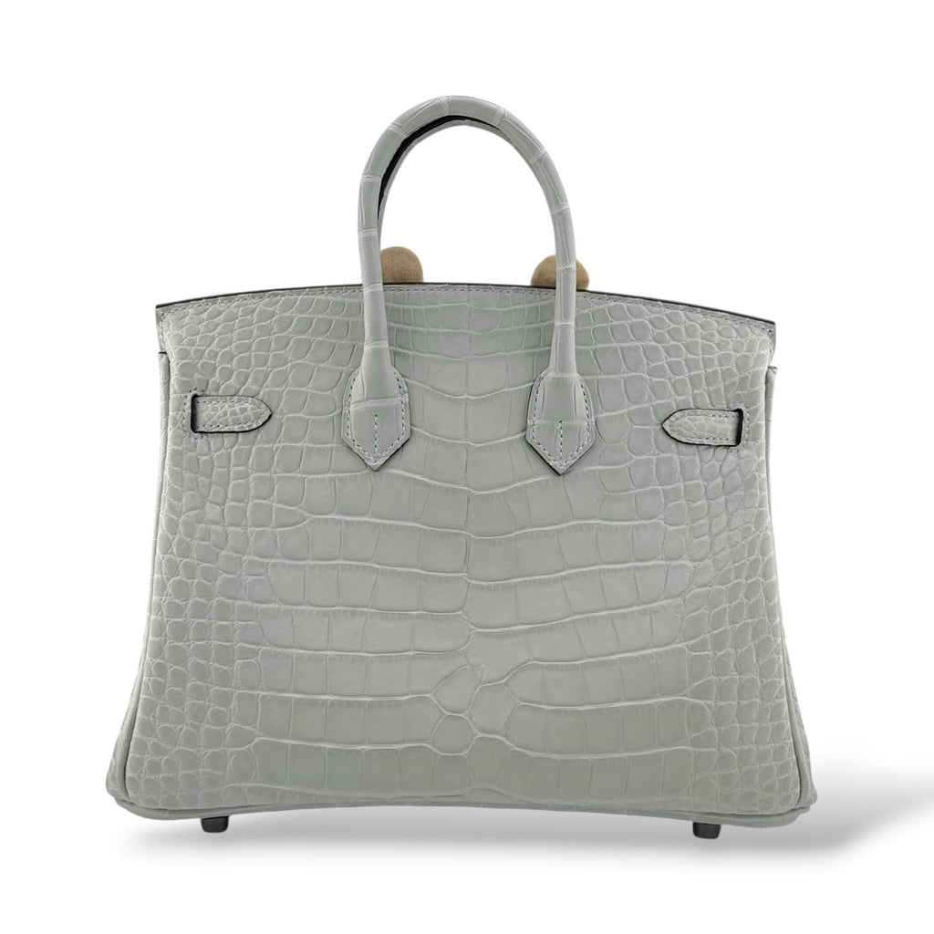 Hermes Birkin 25 Gris Neve Retourne Matte Alligator PHW