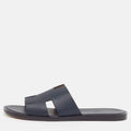 Hermès Izmir Size 43.5 Navy Blue Leather Flat Slides