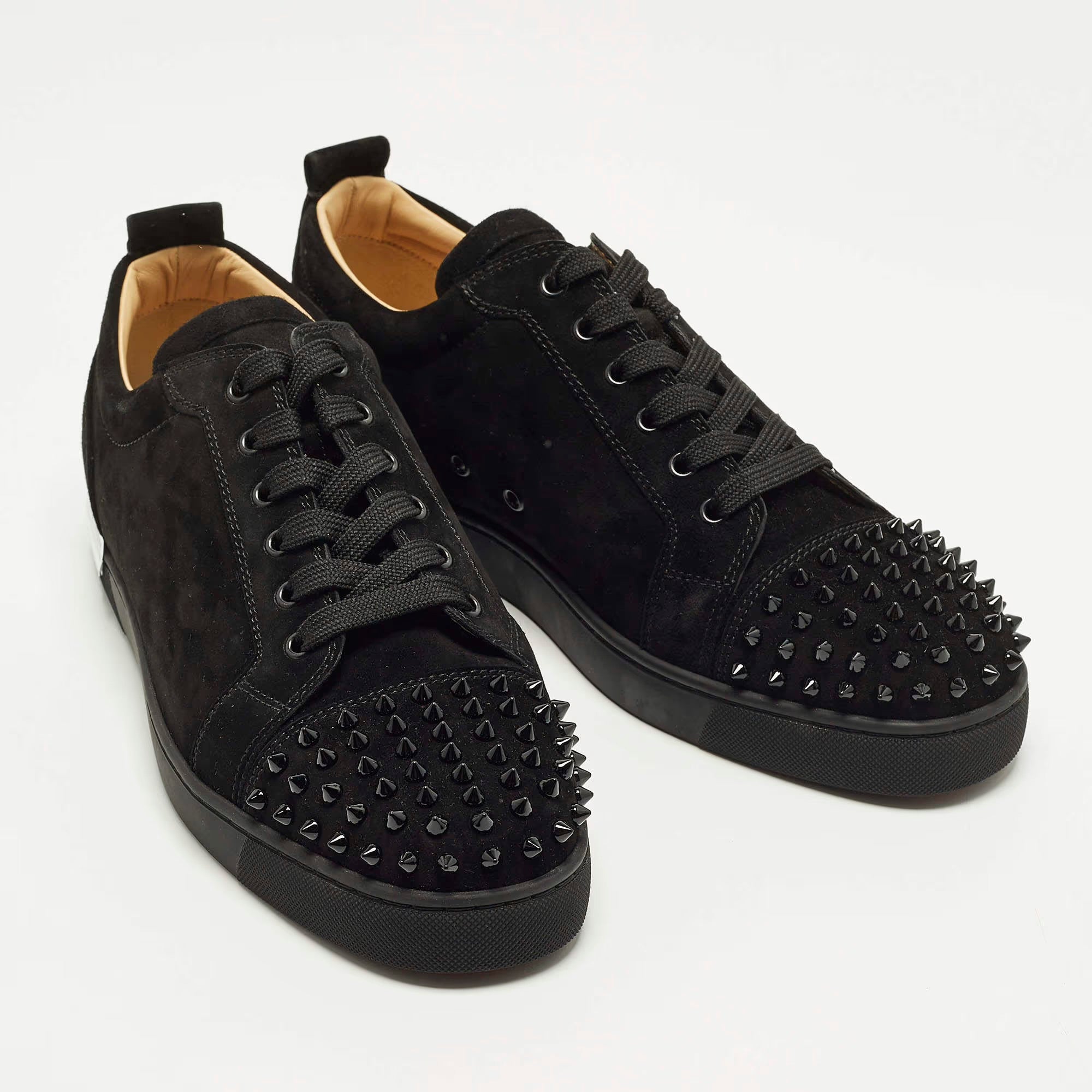 Christian Louboutin Louis Junior Spikes Size 44.5 Black Suede Low Top Sneakers