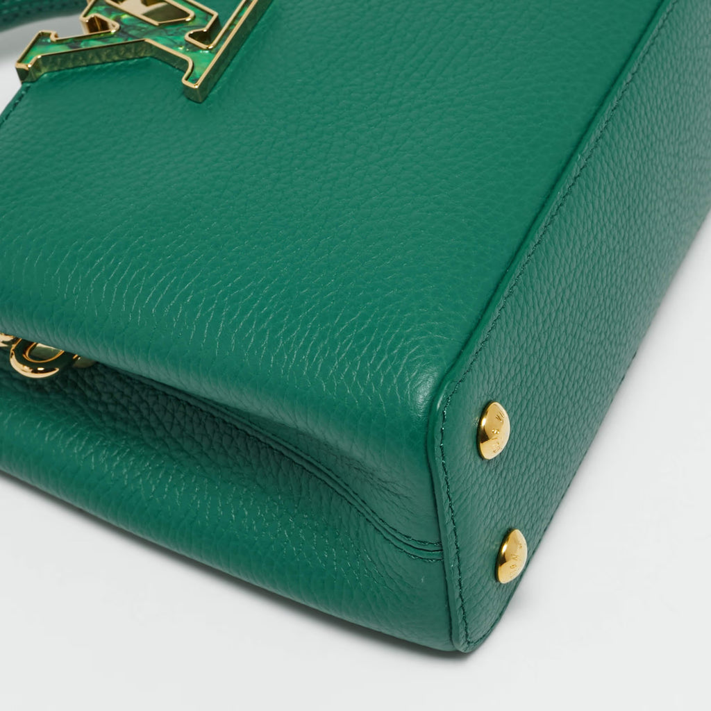 Louis Vuitton Capucines Mini Emeraude Taurillon Leather and Ostrich Top Handle Bag