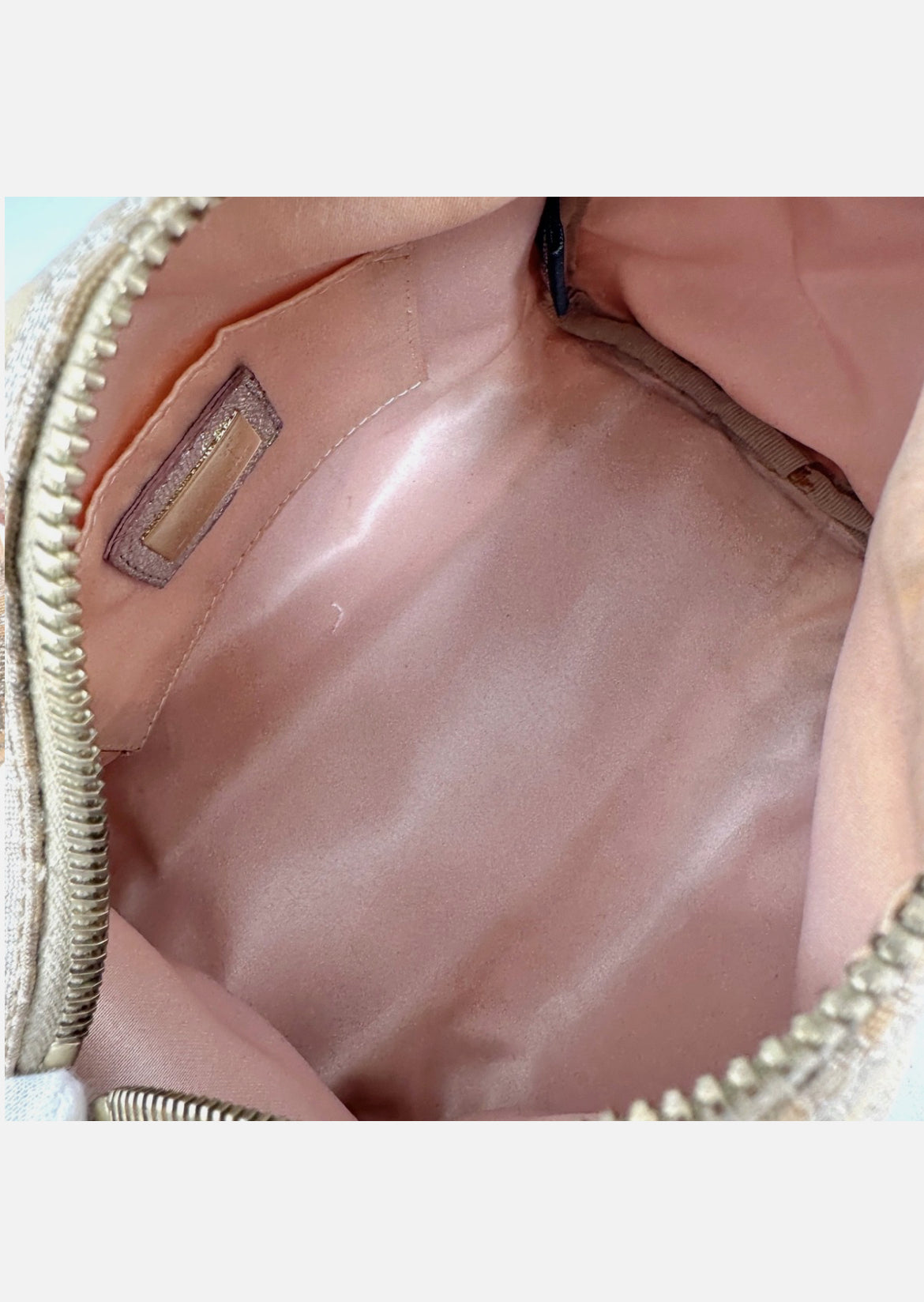 FENDI Mini Boston Bag Zucchino Canvas Leather Pink Beige Silver Purse