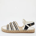 Chanel White/Black Leather Chain Embellished Ankle Strap Espadrille Flats Size 40