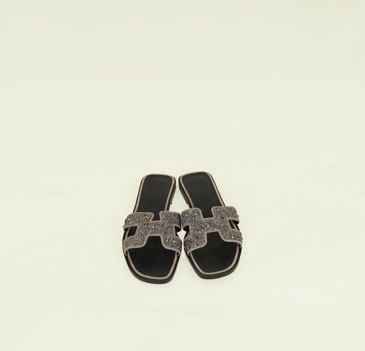 Hermes Pink Nude Oran Crystal Beads Embellished Sandals Size 35.5
