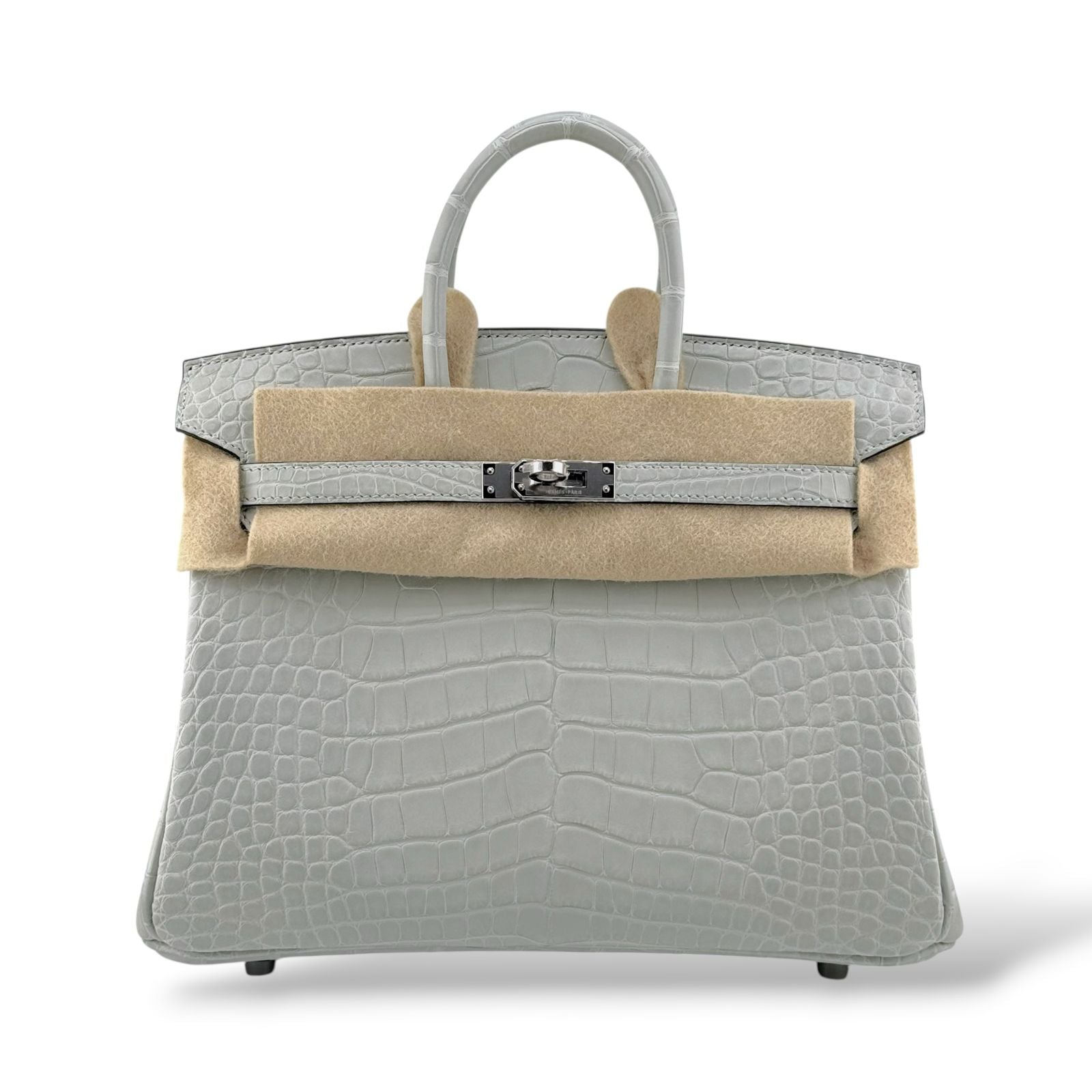 Hermes Birkin 25 Gris Neve Retourne Matte Alligator PHW