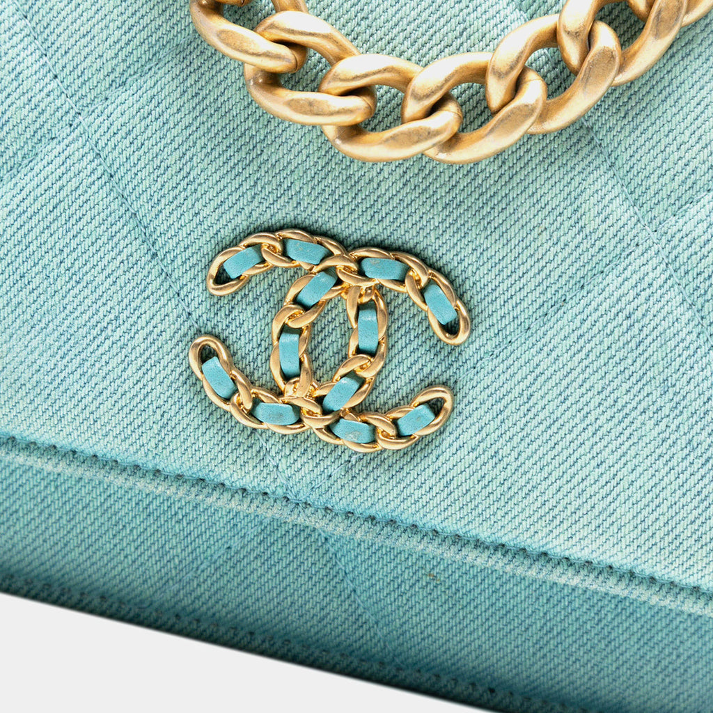 Chanel Blue Denim 19 Flap Wallet On Chain