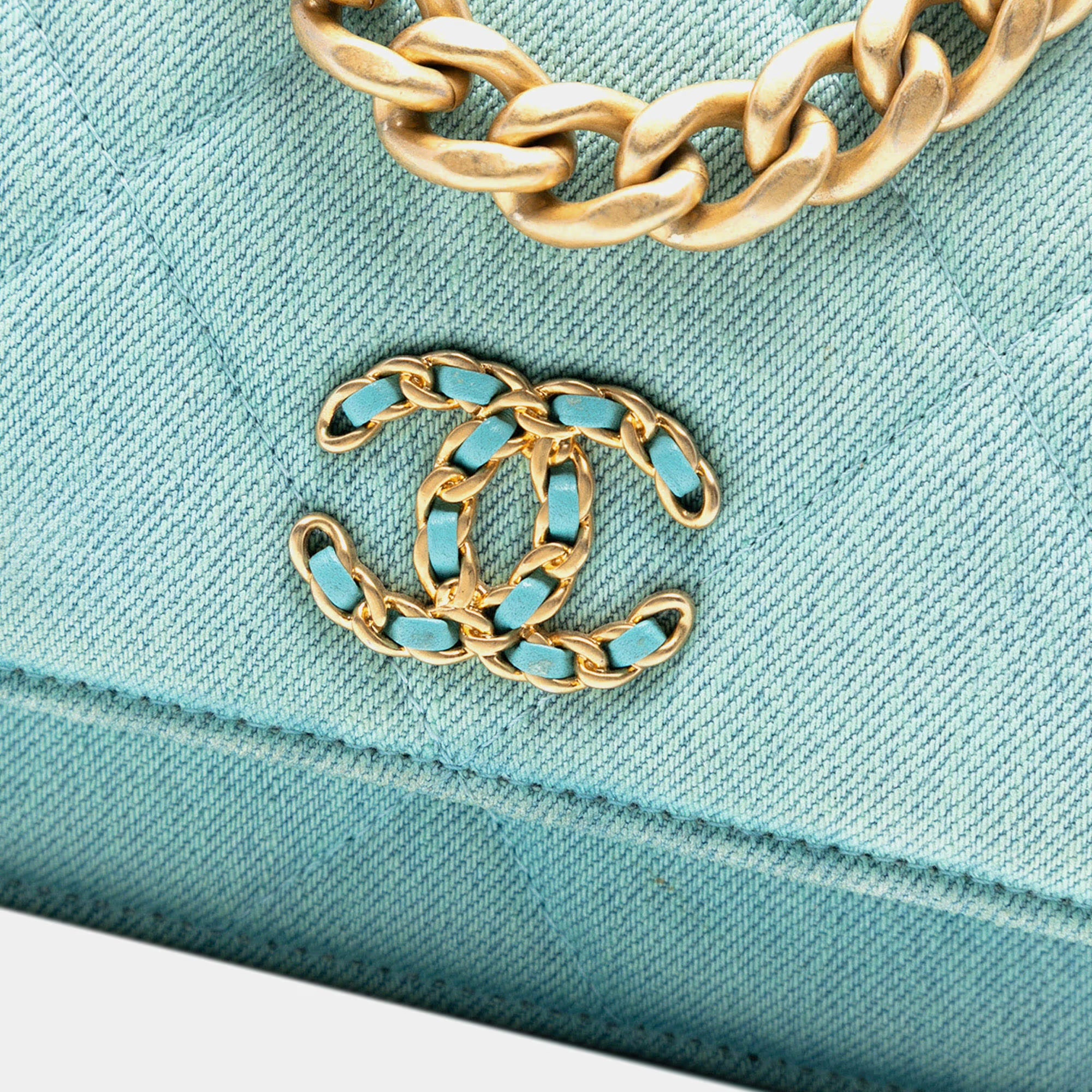 Chanel Blue Denim 19 Flap Wallet On Chain