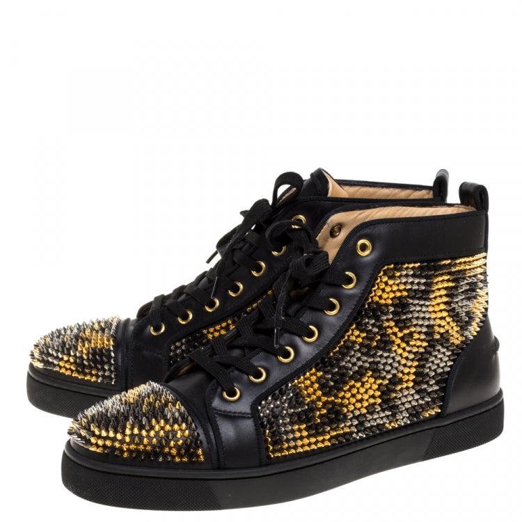 Christian Louboutin Black Leather Louis Spike High Top Sneakers Size 40.5