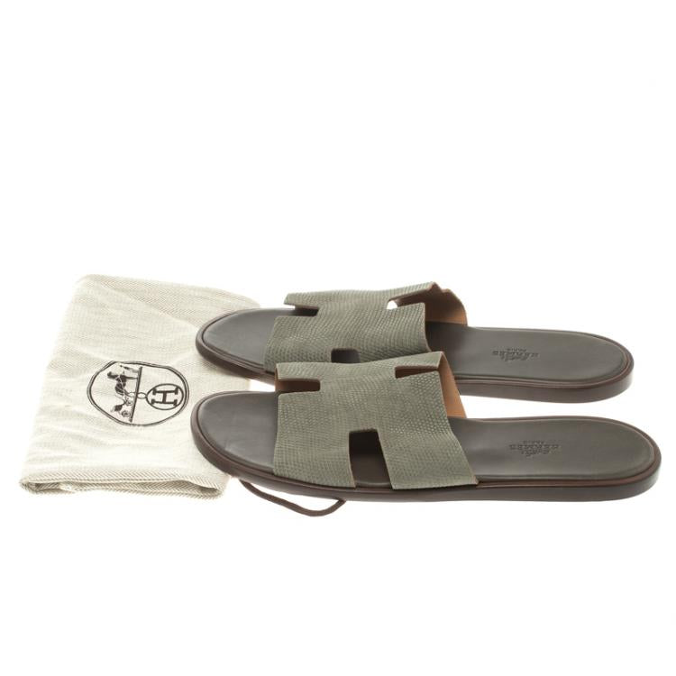Hermes Grey Lizard Izmir Sandals Size 44