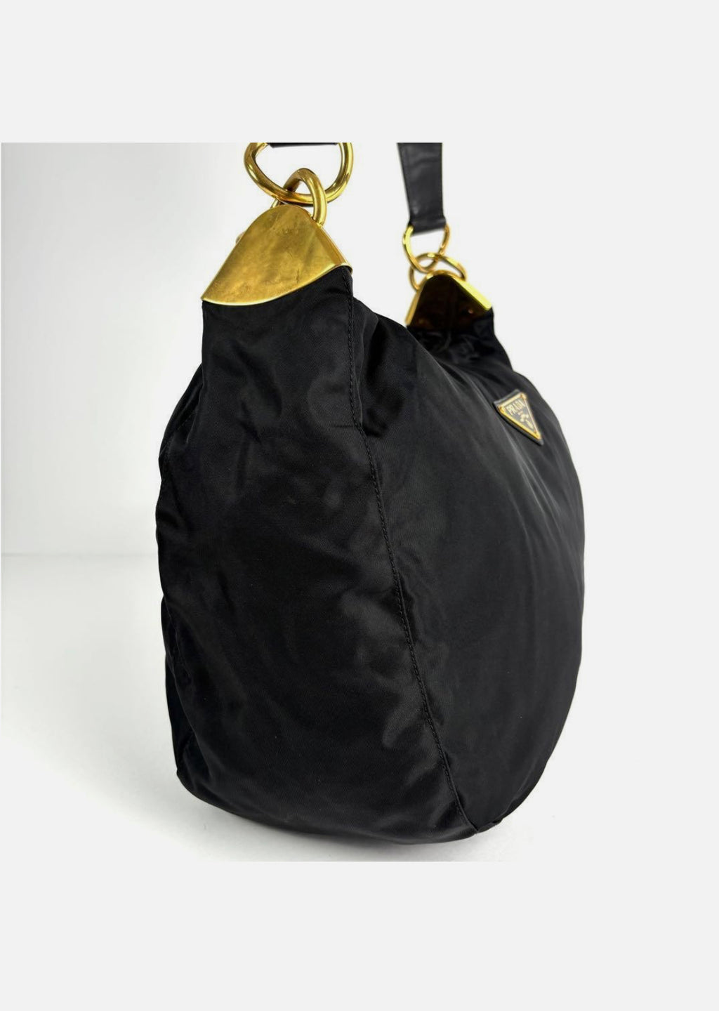 Prada Triangle Hobo Shoulder Bag Nylon Leather Black
