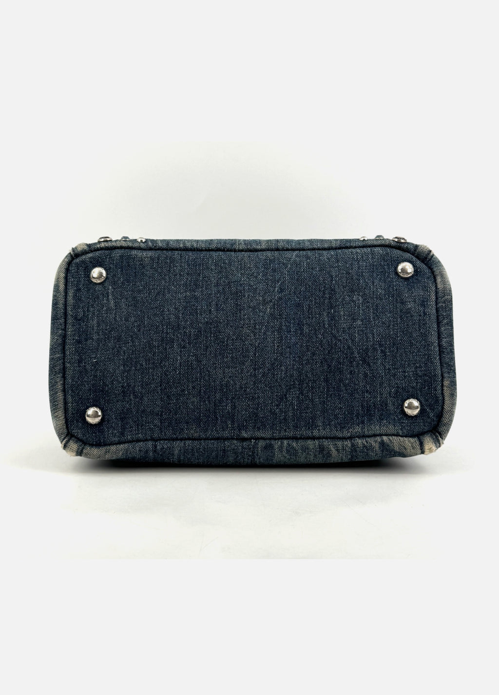 PRADA Canapa Tote Bag Bijoux Rhinestones Studs Denim Blue Bag