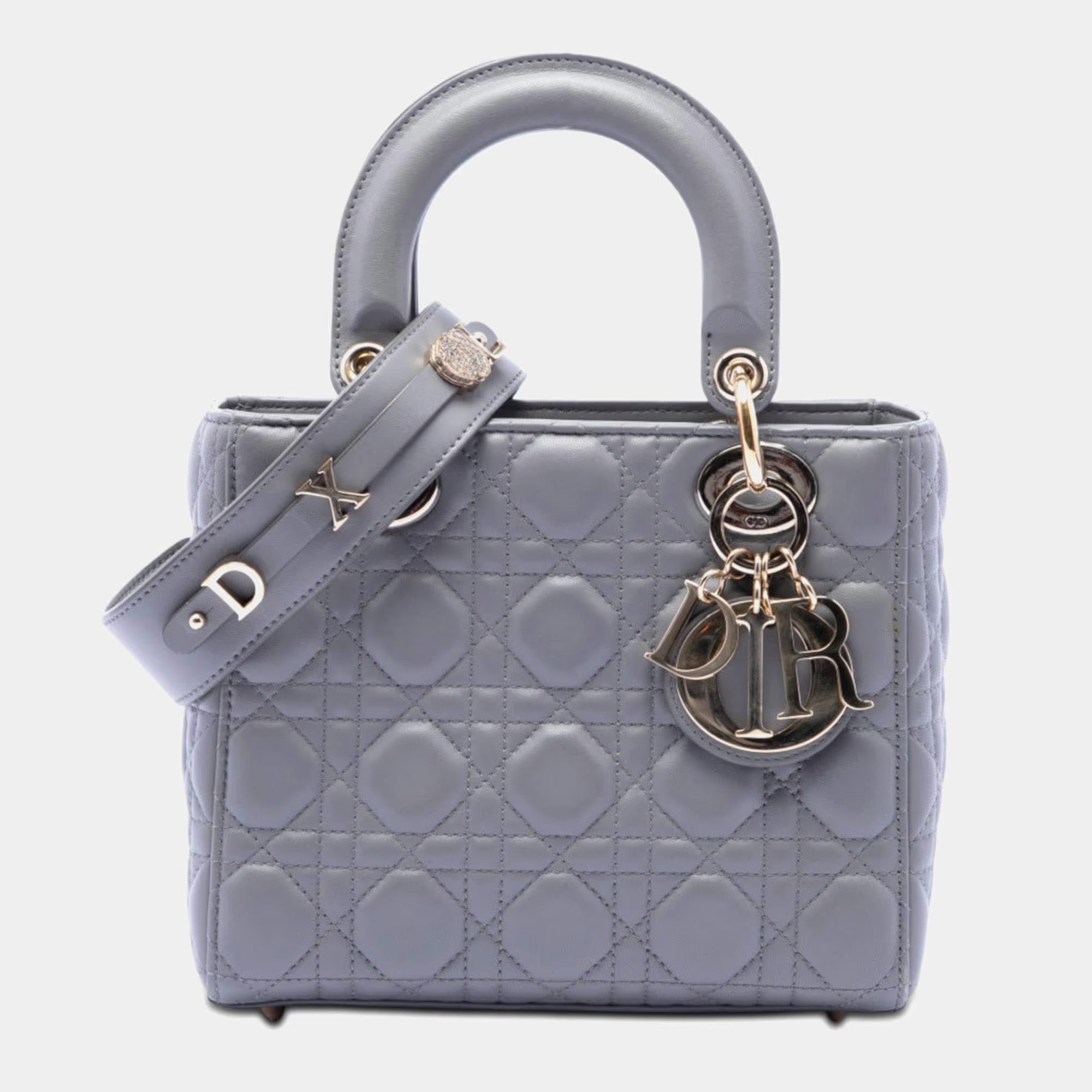 Dior Lady Dior My ABC Small Light Gray Lambskin Cannage Handbag