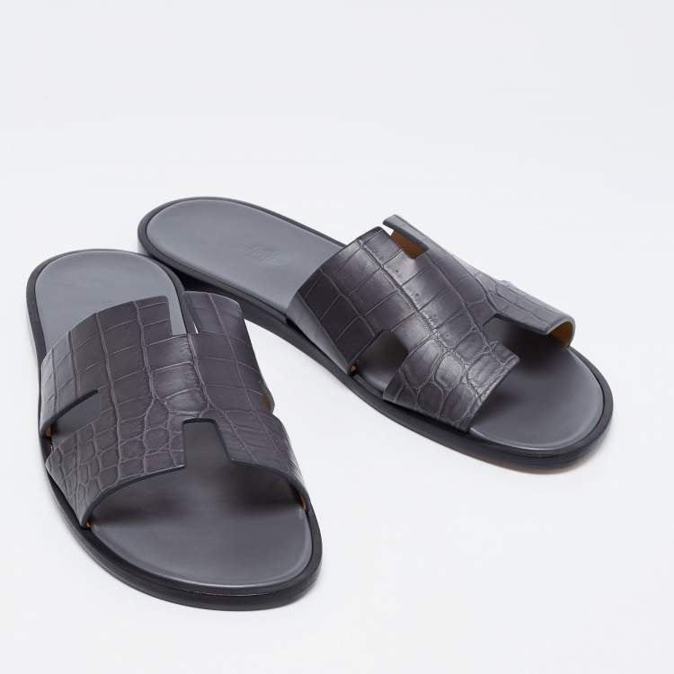 Hermès Grey Crocodile Leather Izmir Flats Size 45