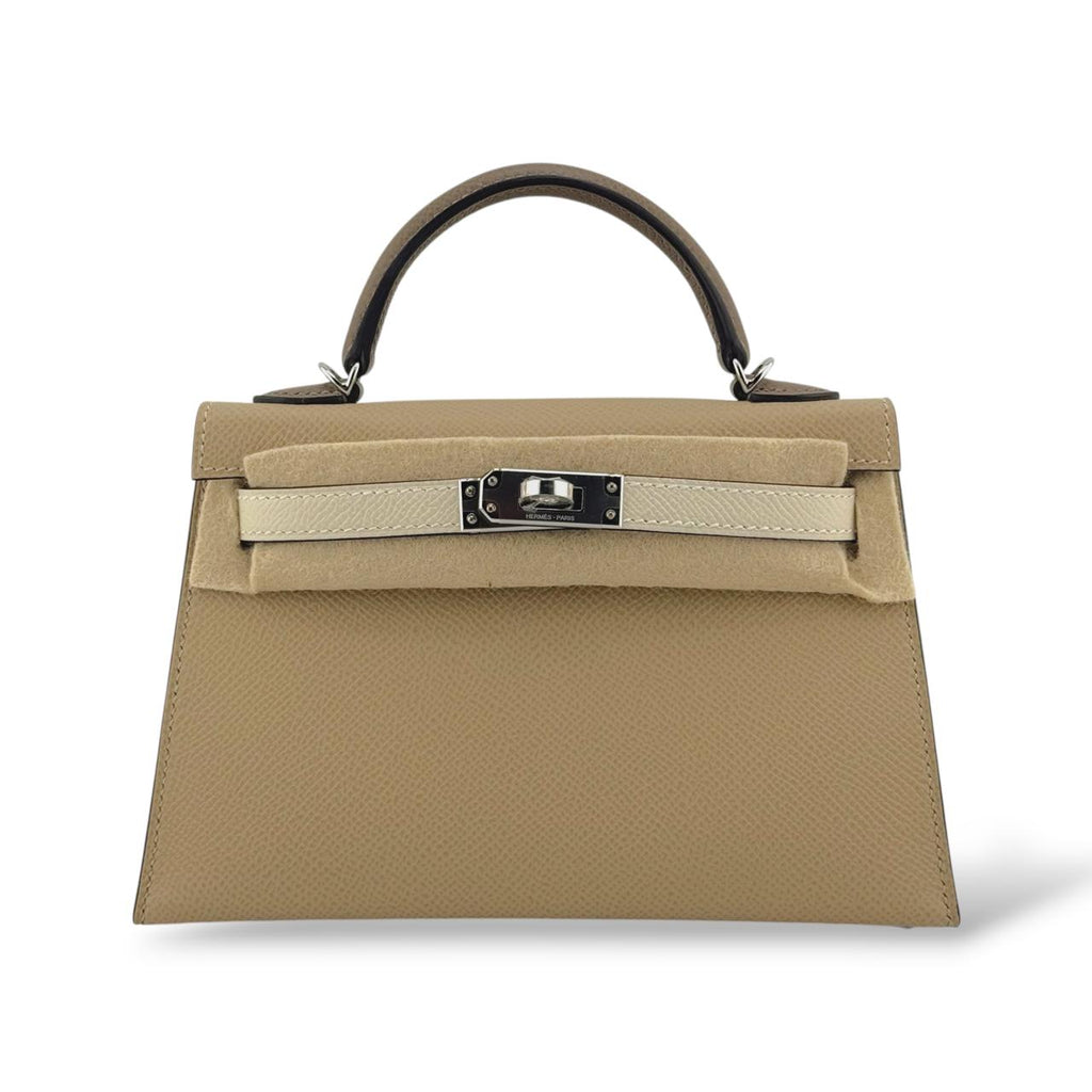 Hermes Kelly Mini Tricolor Tench/Craie/Etoupe Epsom PHW