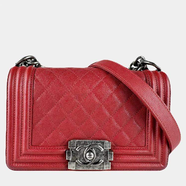Chanel Boy Red Caviar Leather Shoulder Bag