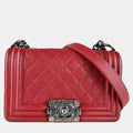 Chanel Boy Red Caviar Leather Shoulder Bag