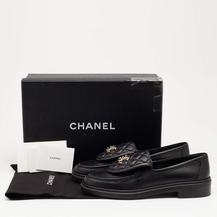 Chanel Black Quilted Leather CC Turnlock Loafers Size 37