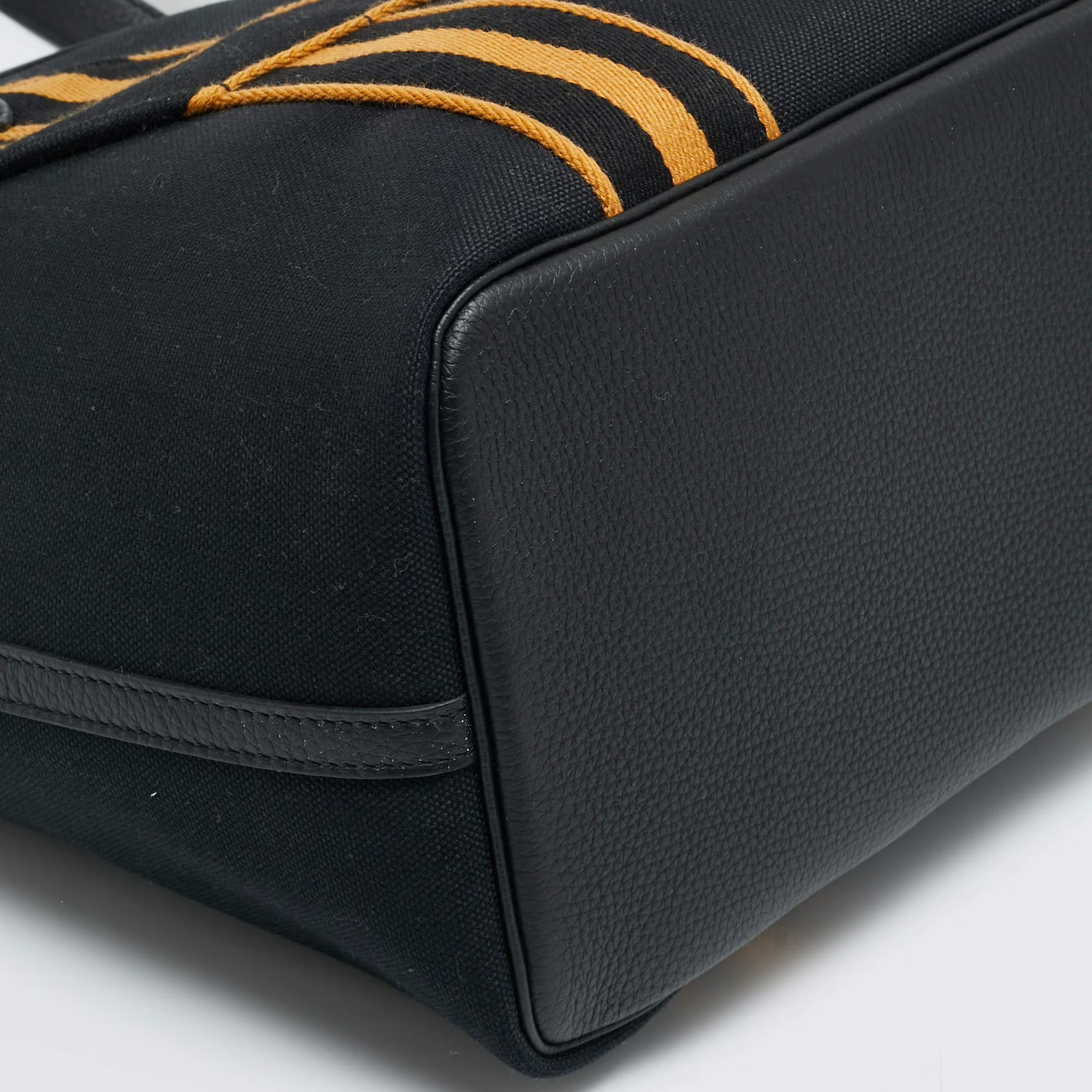 Hermes Pursangle MM Noir/Caramel Militaire Toile and Taurillon Clemence Leather Tote