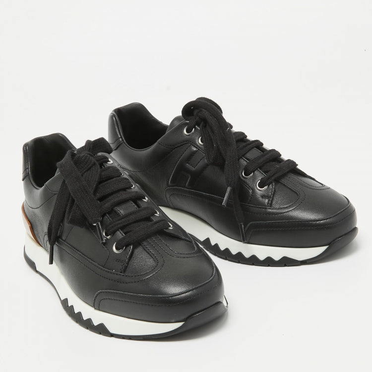 Hermes Black Leather Trail Sneakers Size 38.5