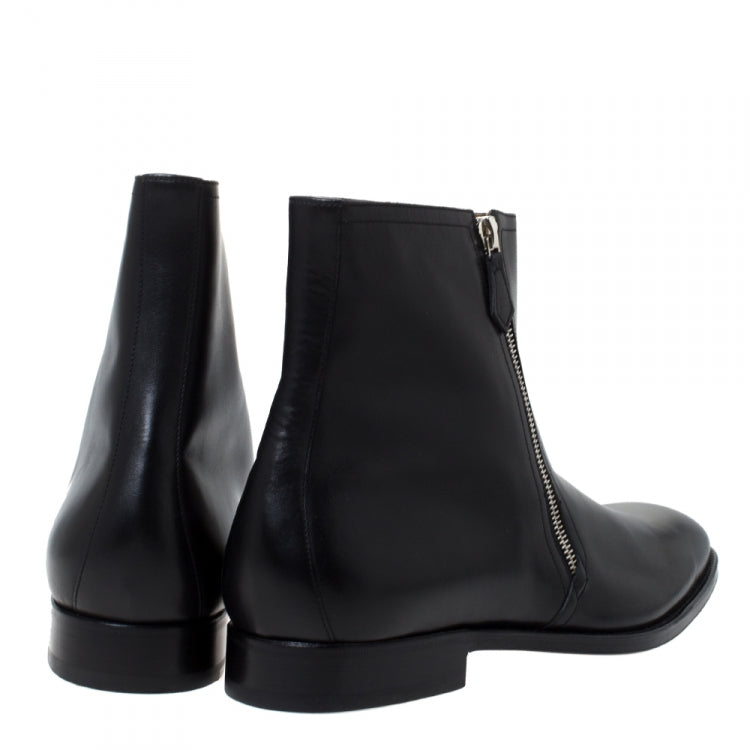 Hermes Black Leather Jerry Ankle Boots Size 43.5