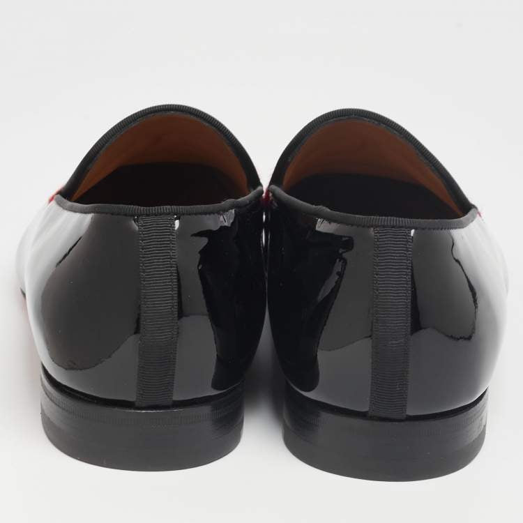 Christian Louboutin Black/Red Patent Leather and Calf Hair Mustache Smoking Slippers Size 43