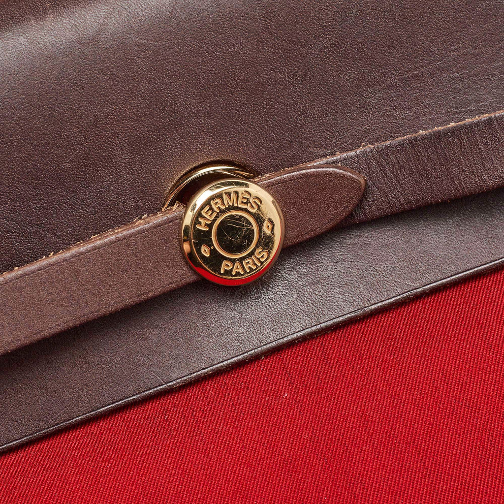 Hermes Brick Red/Moka Toile Canvas and Vache Hunter Herbag 31 Bag
