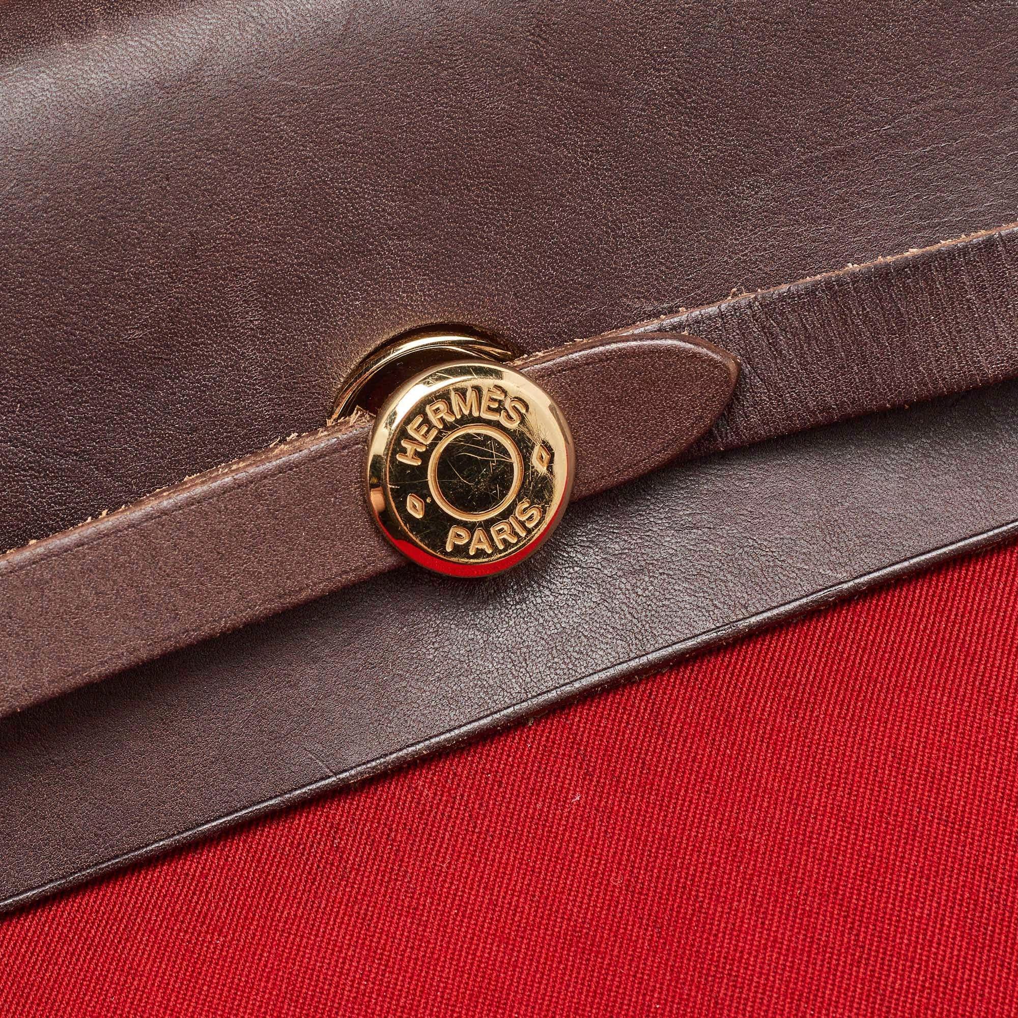Hermes Brick Red/Moka Toile Canvas and Vache Hunter Herbag 31 Bag