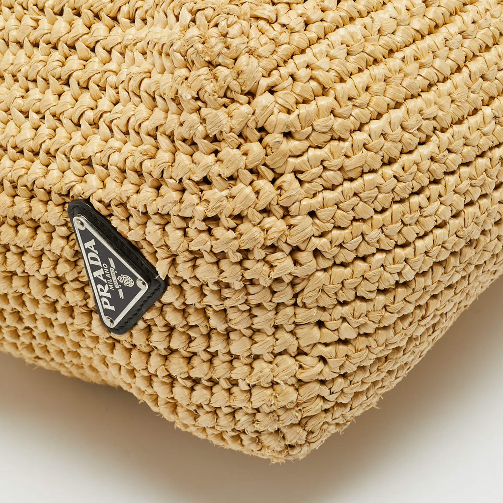 Prada Natural Raffia Logo Shopper Tote