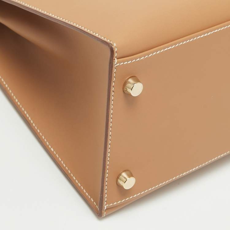 Hermes Kelly Sellier 32 Gold Finish Natural Sable Veau Butler Leather Top Handle Bag