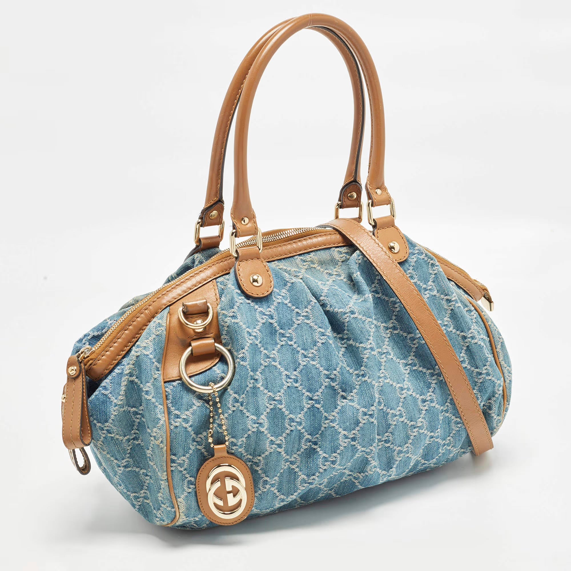 Gucci Sukey Medium Blue/Tan GG Denim Satchel