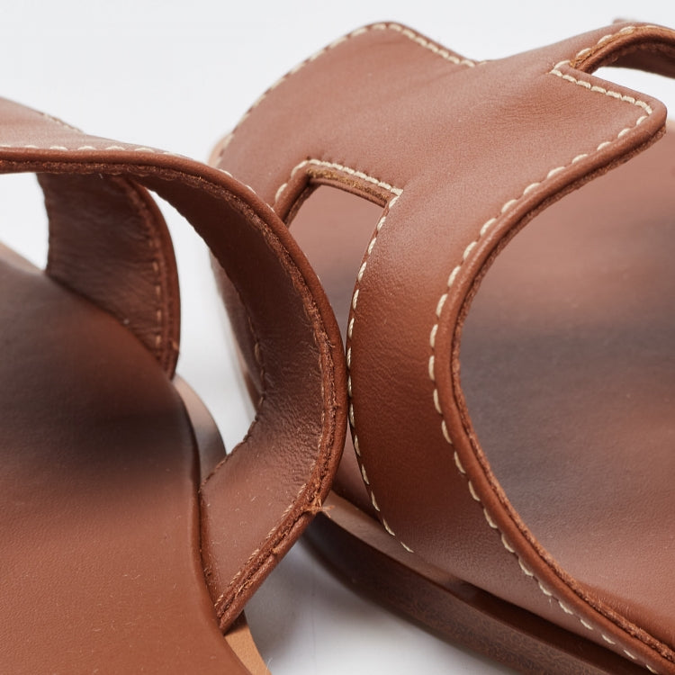 Hermes Brown Leather Oran Sandals Size 36.5