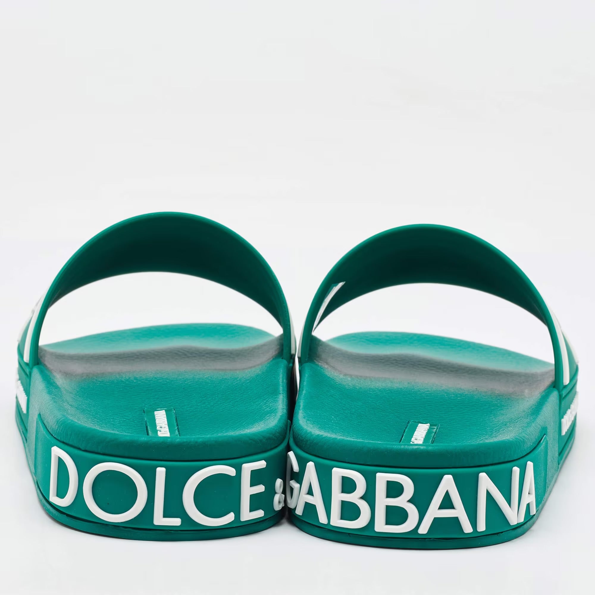 Dolce & Gabbana Dark Green Rubber Logo Flat Slides Size 41