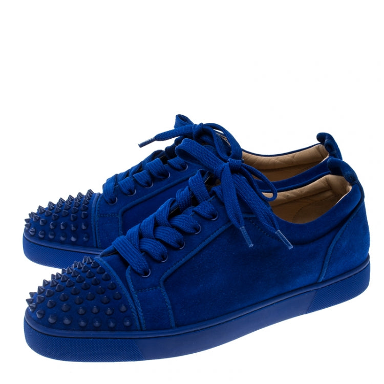 Christian Louboutin Cobalt Blue Suede Louis Junior Spikes Sneakers Size 43