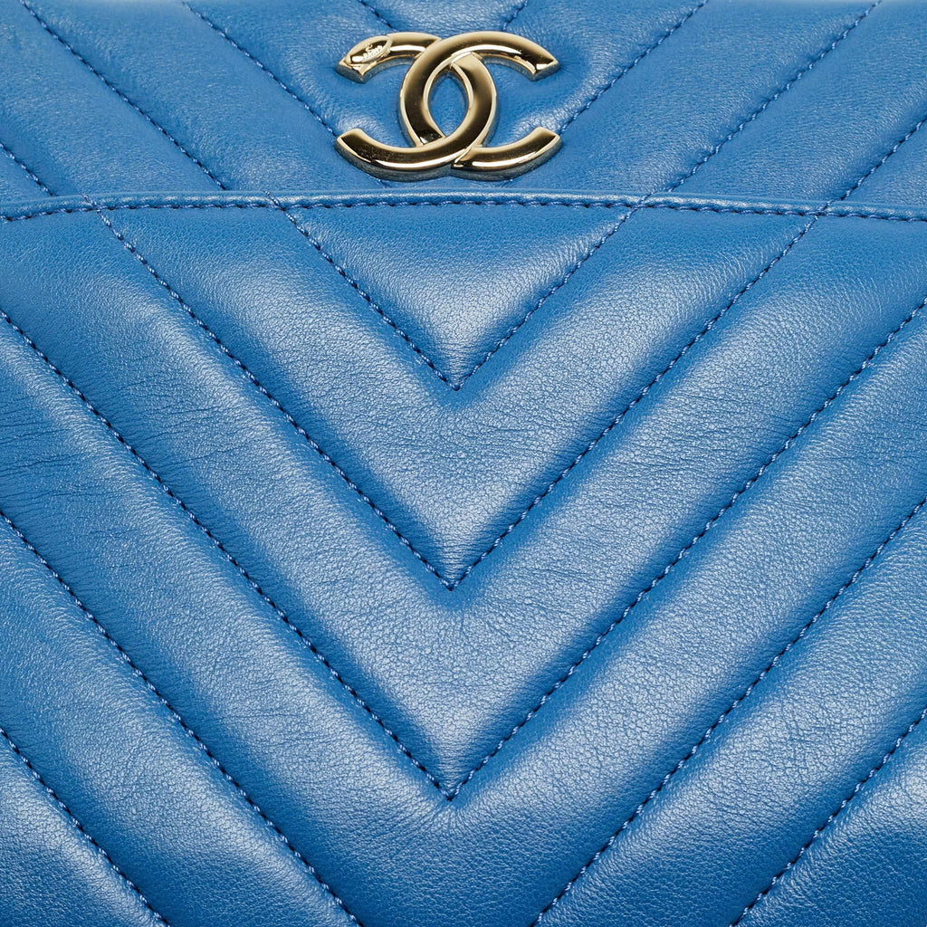 Chanel Trendy CC Medium Blue Chevron Leather Bowling Bag