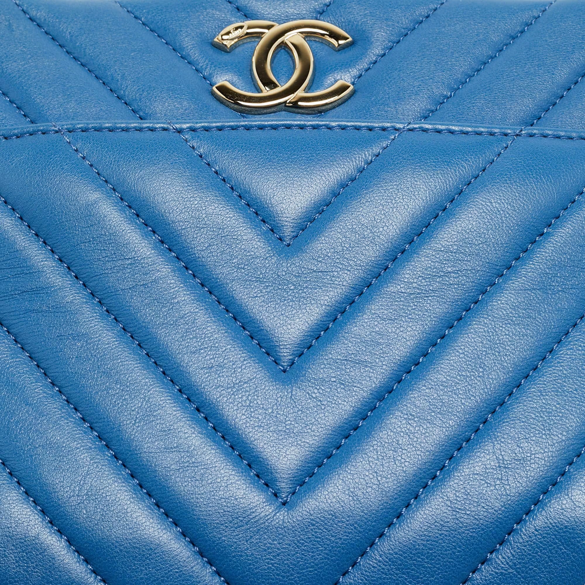 Chanel Trendy CC Medium Blue Chevron Leather Bowling Bag