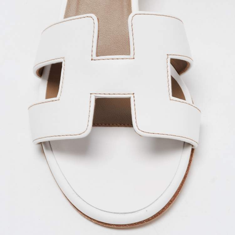 Hermes White Leather Oasis Slide Sandals Size 36.5