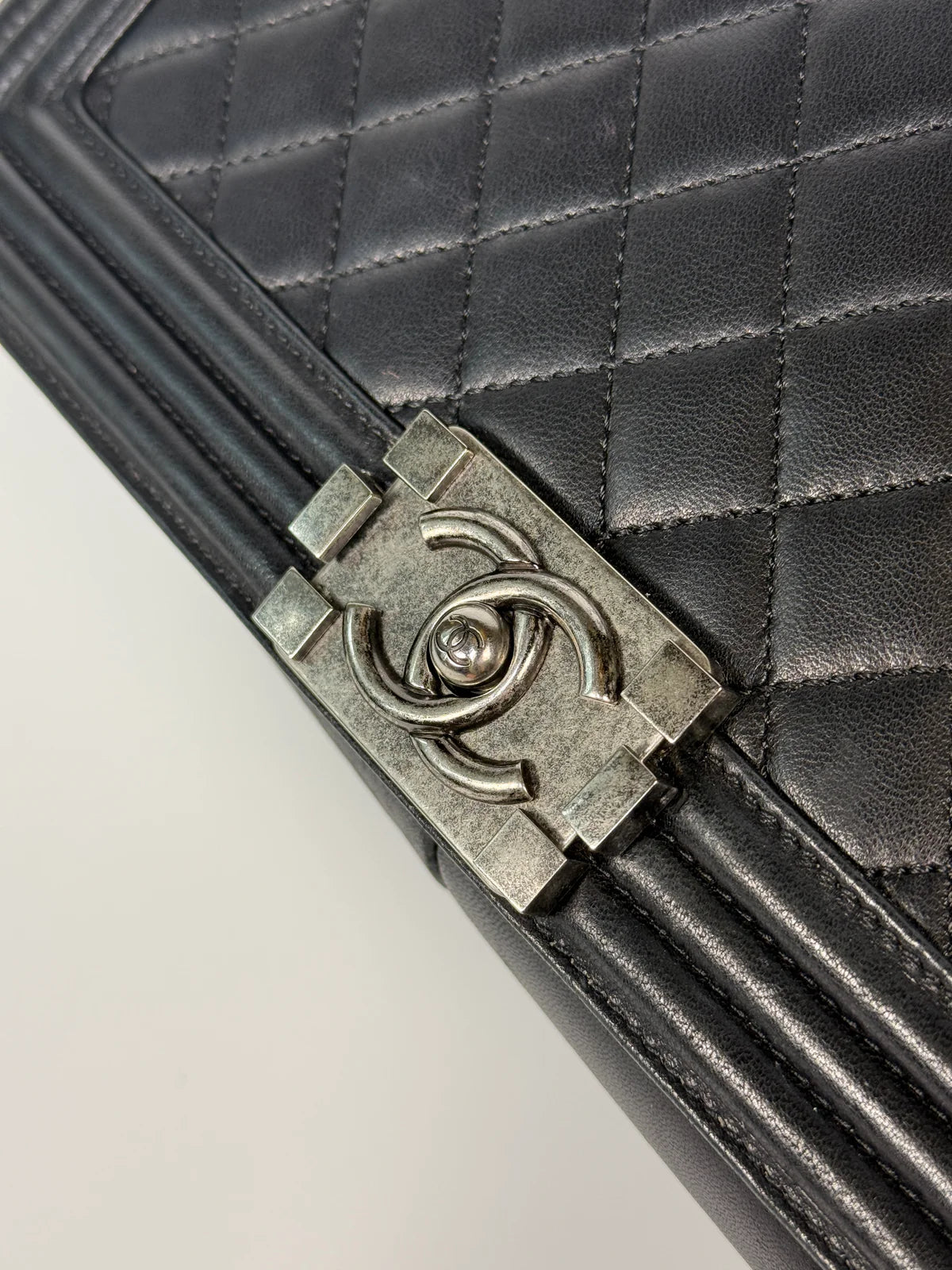 CHANEL BLACK LAMBSKIN LEATHER LARGE BOY BAG WITH RHW