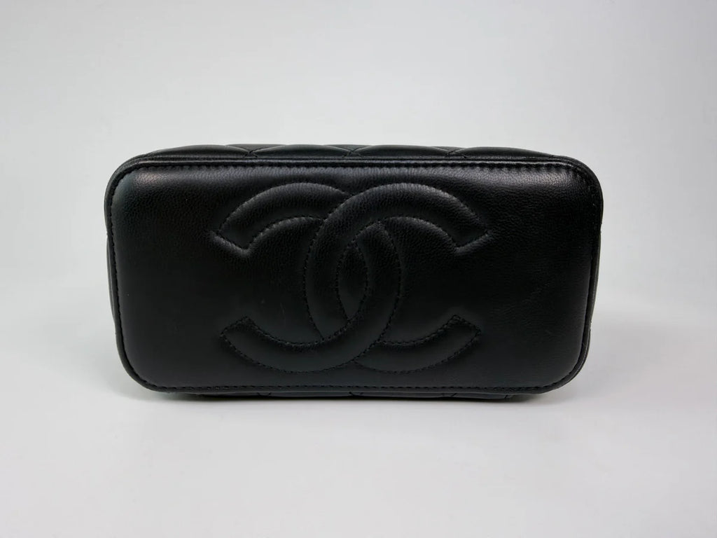 CHANEL QUILTED PEARL CRUSH MINI VANITY IN BLACK LAMBSKIN LEATHER WITH GOLD HARDWARE