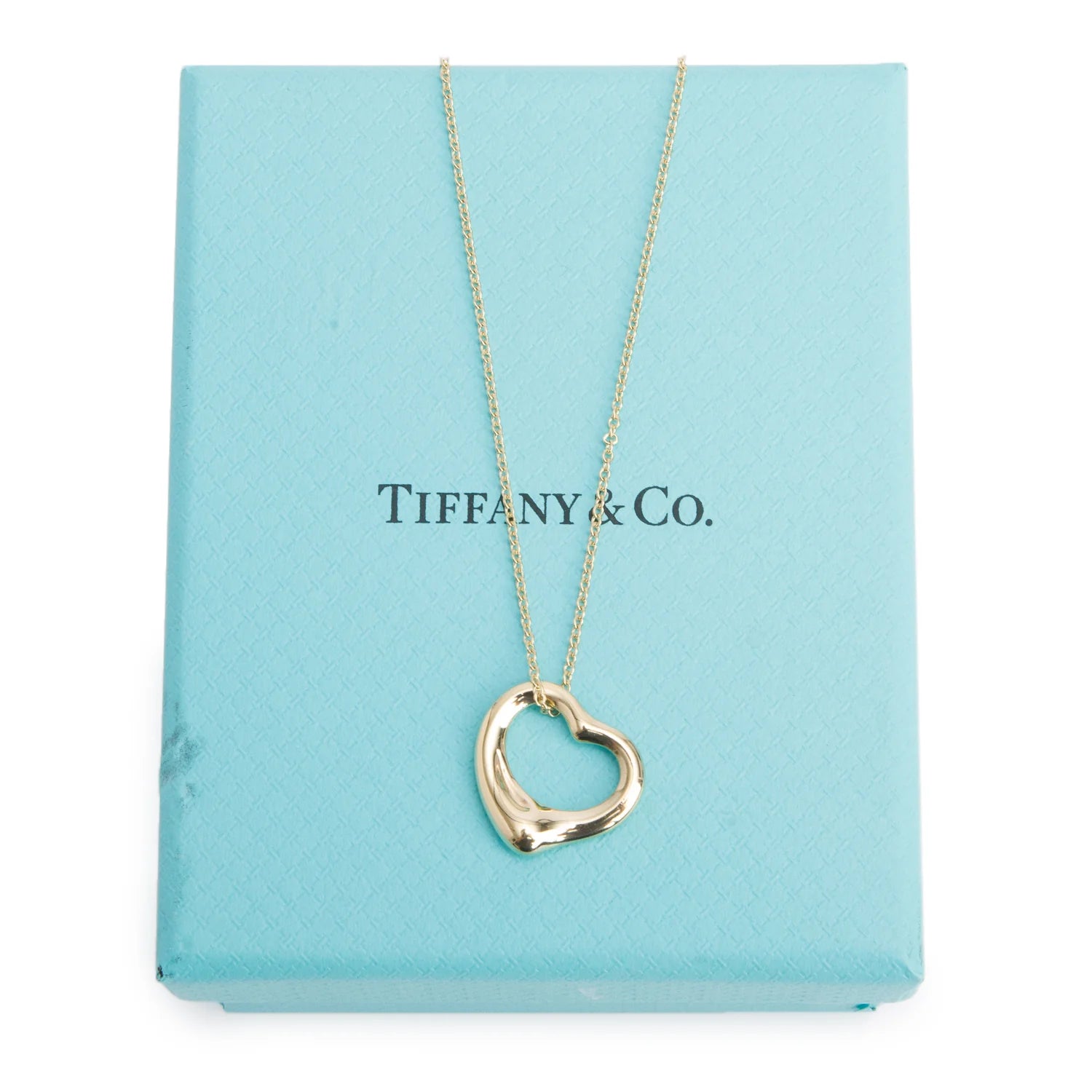 Tiffany & Co Elsa Peretti 18k Yellow Gold 16 MM Open Heart Pendant Necklace