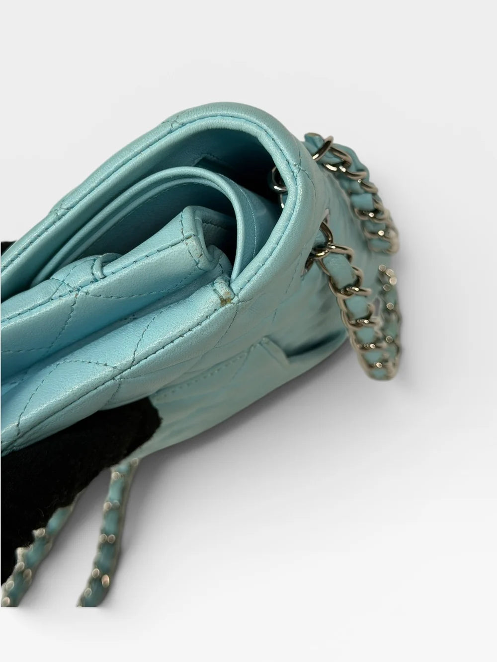 CHANEL MEDIUM DOUBLE CLASSIC FLAP LIGHT BLUE LAMBSKIN SILVER HARDWARE