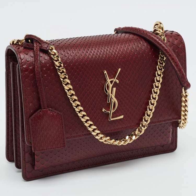 Saint Laurent Sunset Medium Burgundy Python Shoulder Bag