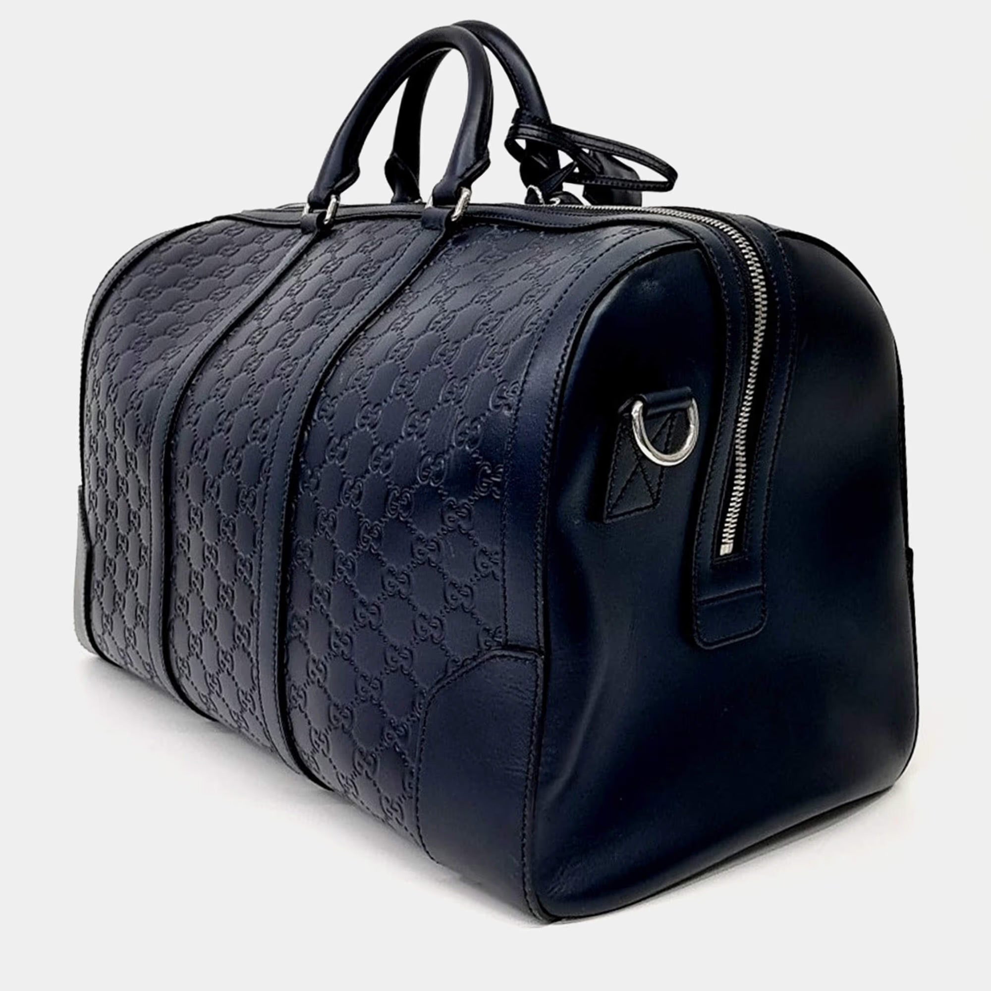 Gucci Navy Blue Leather Cima Line Travel Bag