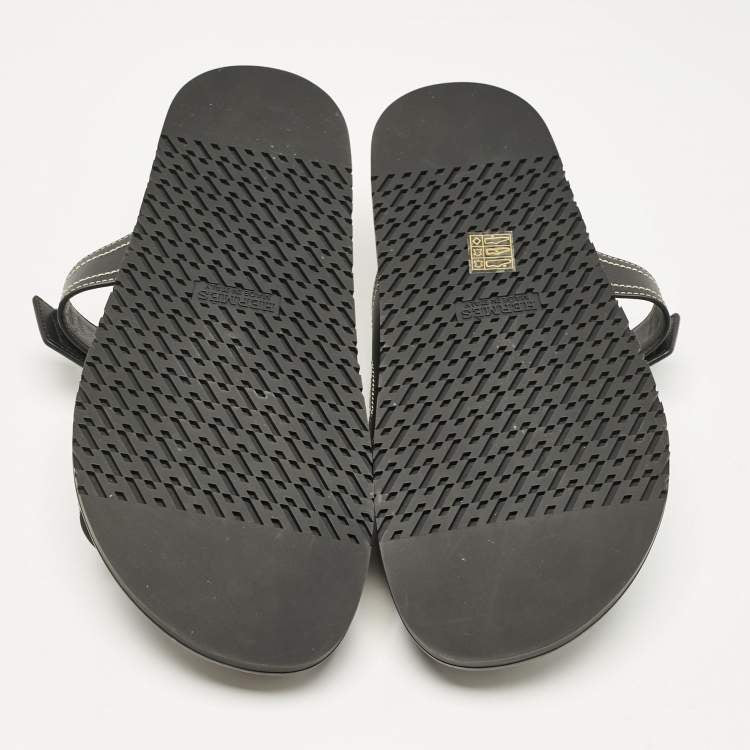 Hermes Black Leather Chypre Sandals Size 46