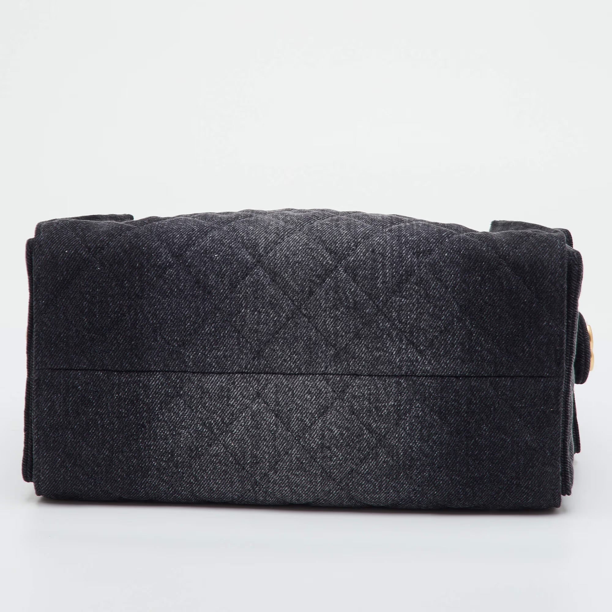 Chanel 25 Drawstring Black Quilted Denim Hobo