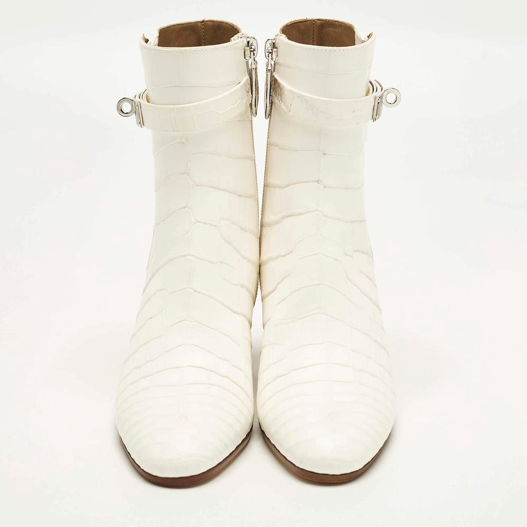 Hermes Saint Germain Size 36 White Himalaya Niloticus Crocodile Ankle Boots