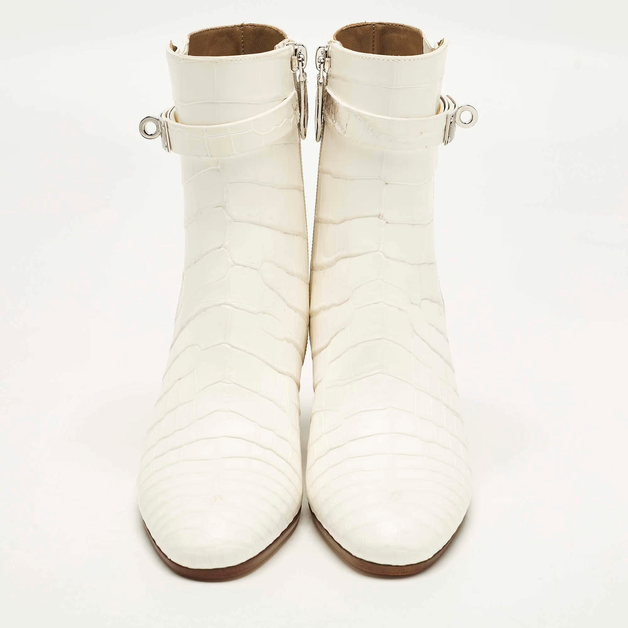 Hermes Saint Germain Size 36 White Himalaya Niloticus Crocodile Ankle Boots