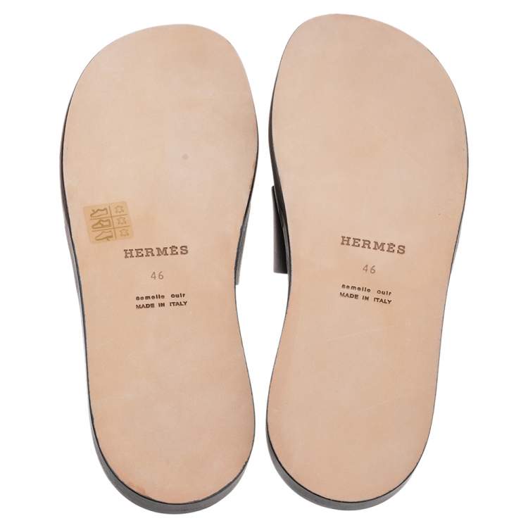 Hermes Black Leather Izmir Slide Sandal Size 46